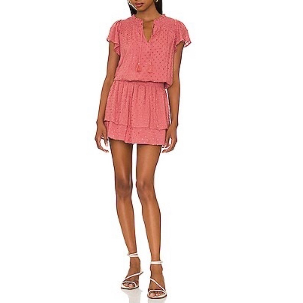 NEW PAIGE Cristina Smocked Mini Dress Muted Brick Dust